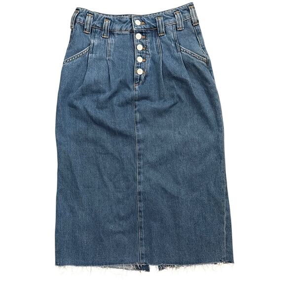 Anthropologie Pilcro Denim Jean Midi Skirt Raw Hem Pleated Buttons Size 4 NEW - Picture 4 of 11